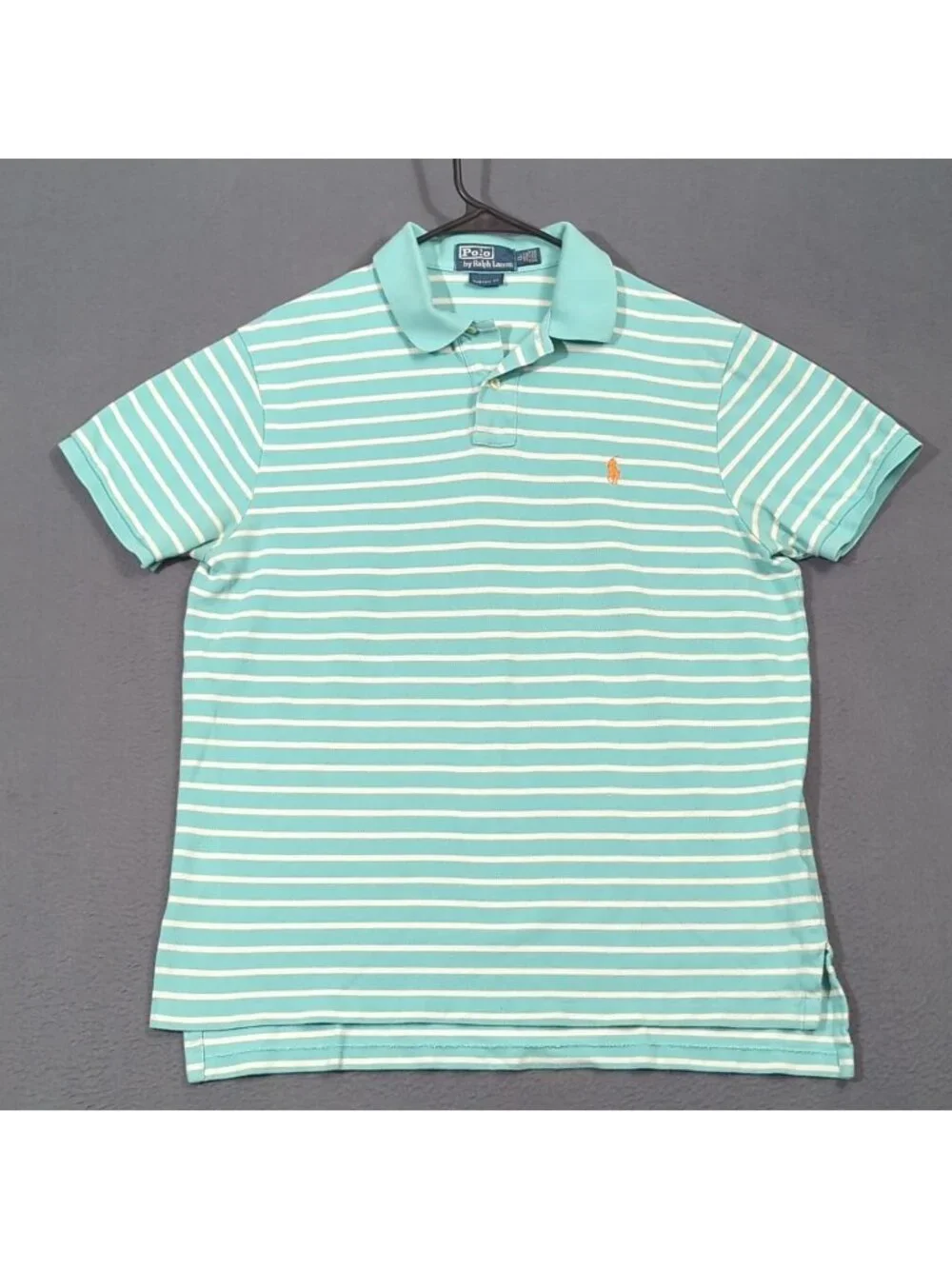 Polo Ralph Lauren Shirt Men's XL (Fits Like M) Blue Striped Short Sleeve Preppy